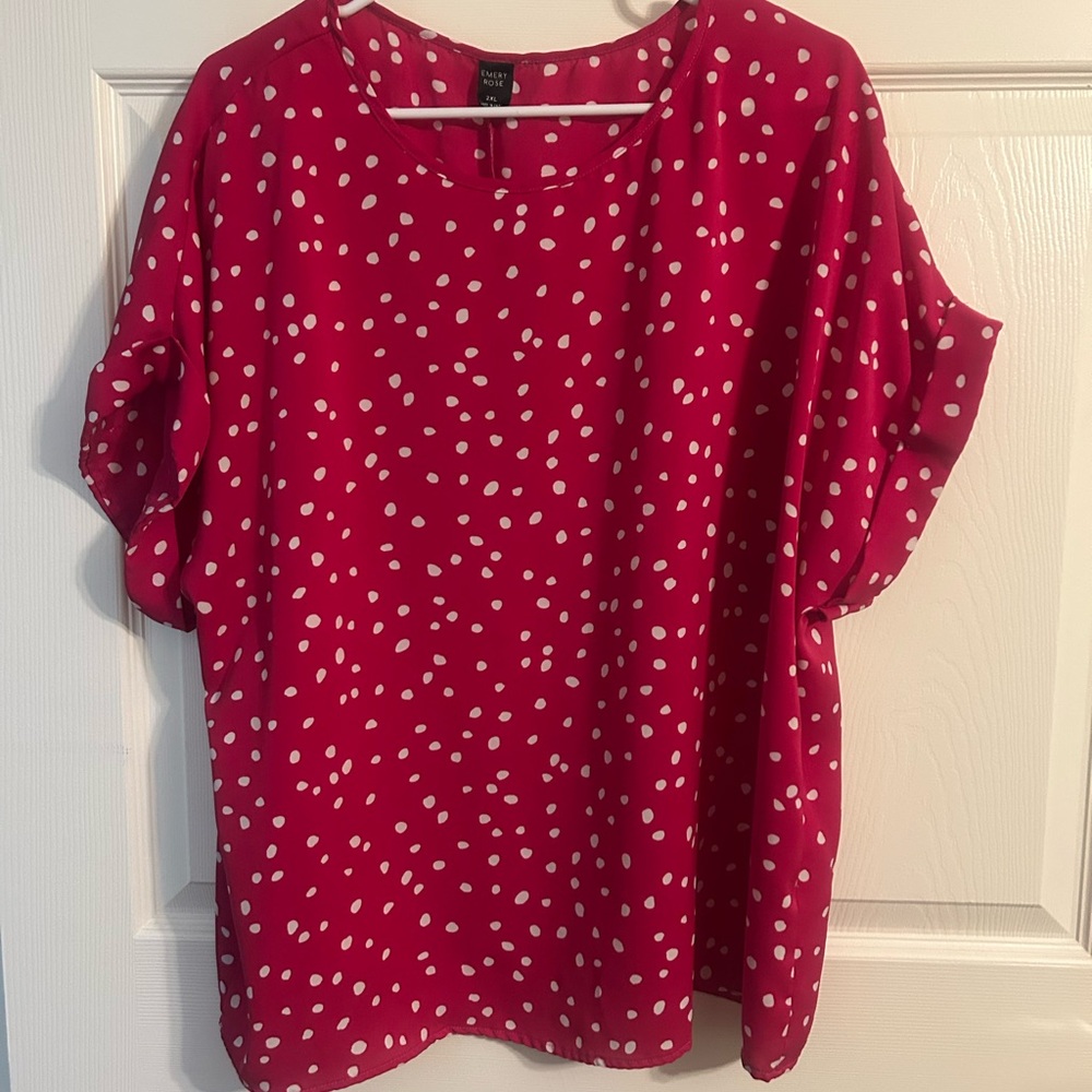 Women’s Size 2X Pink Polka Dot Blouse Emery Rose